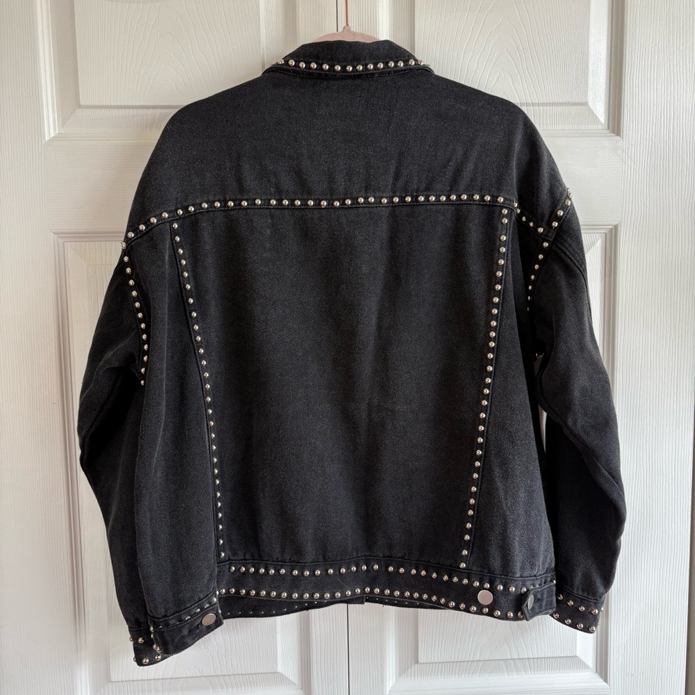 Vici Black Jean Denim Jacket with Studded Details Oversized Biker XS - Picture 6 of 10